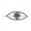 Funkelnde türkische Evil Eye Haarspange mit blauen Strasssteinen auf Silbermetall - Silber