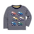 Gestreiftes Kinder Langarmshirt aus Baumwolle mit sechs bunten Traktor-Applikationen - 3T (90-95cm) / Navy Streifen Traktor (7311)