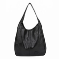 Bolso tote negro de piel con patrón de lichi y costuras geométricas de gran capacidad - Negro