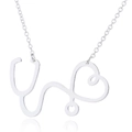 Zilveren roestvrijstalen stethoscoop hart hanger ketting op een minimalistische schakelketting - Staalkleur
