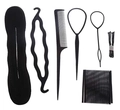 Complete black hair styling tool set with sponge bun maker and pull hair pins - 7-Piece Set B