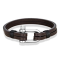 Détail du bracelet double épaisseur en cuir marron foncé avec boucle en U en acier argent - café