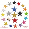 Detailed set of 22 multi-colored star embroidery patches with a mini travel sewing kit - 22Pcs Set with Sewing Kit