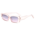 Retro Y2K Eckige Sonnenbrille mit transparent rosa Rahmen und lila Verlaufsgläsern - Transparenter rosa Rahmen, blau-rosa Linse
