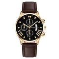 Montre chronographe pour homme avec boîtier doré, cadran noir et bracelet en cuir marron - Cadran Noir Boîtier Or Bracelet Marron