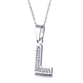 Collier argenté étincelant avec pendentif lettre L pavé de strass blancs - Lettre L(KN89526-K)
