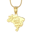 18K vergulde Brazilië kaart hanger ketting met gravure van belangrijke stadsnamen - Brazilië Losse Hanger