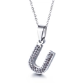Collier en argent scintillant avec pendentif lettre U serti de cristaux et chaîne fine - Lettre U(KN89544-K)