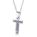 Collier avec pendentif lettre T incrusté de cristaux brillants finition argent - Lettre T(KN89542-K)