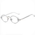 Steampunk oval sunglasses with silver metal frames and intricate gothic floral engraving - Silver Clear Lens C14