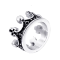 Detailed close-up of a silver crown ring with intricate patterns and black gemstone inlay - Steel Color Black Zircon
