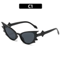 Edgy black bat-wing shaped cat eye sunglasses with dark grey lenses for parties - Black Frame Black Grey Lens