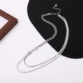 Double-layered silver titanium steel necklace with a geometric rhombus pendant and snake chain - Titanium Steel / Silver (50+5cm)