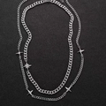 Double-layered silver titanium star pendant necklace with cuban link chain for men - Starburst Necklace