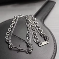 Heren hip-hop dubbele zilveren ketting met ster hanger en metalen label op leer - Kruis Splicing Stijl / Zilver