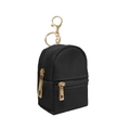 Mini black PU leather backpack keychain with gold zipper and diamond quilted pattern - Black