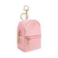 Pink PU leather mini backpack keychain with diamond quilted pattern and golden zipper - Pink