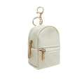 Mini backpack keychain in white quilted PU leather with gold hardware and zipper - Beige