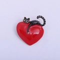 Cute black cat enamel brooch with a red heart design in a high-quality alloy finish - YNCP4592 Black