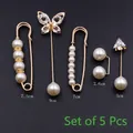 Lot de 5 épingles de sûreté dorées avec perles et cristaux pour cardigans - Lot No. 10