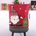 Coprisedia natalizio in lino rosso con Babbo Natale 3D e applicazioni di alberi verdi - Babbo Natale