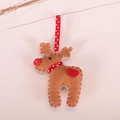 Handmade brown felt reindeer ornament with red heart and polka dot ribbon for Christmas trees - Brown Reindeer Ornament