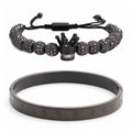Schwarzes Set aus Armreif mit römischen Ziffern und Kronenperlenarmband für Herren - 2 Sets Gun Black