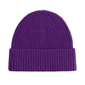 Detailed view of dark purple knit beanie showing fine ribbed texture and warm material - One Size / Purple