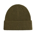 Close-up of olive green ribbed knit beanie showing high-quality textile texture and pattern - One Size / Army Green