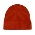 Detailed close-up of bright orange ribbed knit beanie showing high-quality wool texture - One Size / Caramel