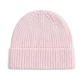 Close-up of pink knit beanie showing ribbed texture and elastic warm fabric detail - One Size / Light Pink