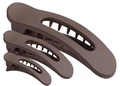 Brown matte hair clip set in three sizes featuring hollow design and inner teeth - Dark Coffee