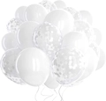 Set de 60 ballons blancs et confettis argentés pour décoration élégante de mariage - Blanc/Argent