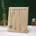 Vertical beige linen necklace display stand with multiple metal hooks on marble table - Necklace Display Stand / Natural Linen