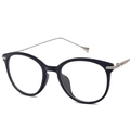 Minimalist cat-eye glasses frame with black acetate front and silver metal temples - Matte Black Silver Frame