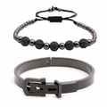 Detalle del set de pulsera con hebilla metálica y pulsera de cuentas de circón azul - Set 1 Negro Pistola Circonita Azul