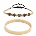 Set aus verstellbarem römischem Goldarmreif und blauem Pavee-Kugelarmband für Damen - Set 2 Gold Blauer Zirkon
