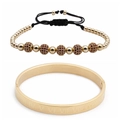 Details zum Set aus Armreif mit römischen Ziffern und rotem Perlenarmband in Gold - Set 2 Gold Rosenrot Zirkon