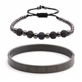 Mattschwarzer Armreif mit römischen Ziffern und blauem Zirkon Perlenarmband Set - Set 2 Gun Black Rosenrot Zirkon