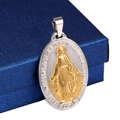 Oval 18K gold-plated stainless steel Virgin Mary pendant necklace in silver-gold finish - 3*4.5cm / Gold & Silver