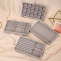 Light gray velvet jewelry organizer trays set for rings and earrings display - Tools Set Combo / Gray