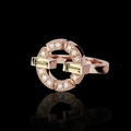 Rose gold interlocking geometric ring with emerald cut yellow stones and round diamonds - US 7 / Rose Gold