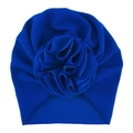Close-up of royal blue baby turban hat featuring 3D folded flower and ribbed fabric - One Size / No.6 Royal Blue