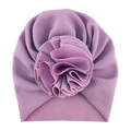 Detailed view of light purple baby turban hat featuring a 3D sunflower and textured fabric - One Size / No. 8 Light Purple