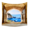 Bohemian wall tapestry with Mediterranean sea view and 3D arched door print - 73X95CM / Stone Arch Sea View (GT200056)/Brushed Fabric