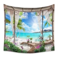 Bohemian tropical beach wall tapestry with sea view pavilion for room decoration - 73X95CM / Gazebo Beach (GT200157)/Brushed Fabric