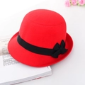 Elegant red wool cloche hat with black ribbon bow and vintage british style design - Red