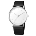 Minimalist quartz watch with white dial, silver case and black Milanese mesh strap - Silver Hand White Dial Silver Case Black Strap