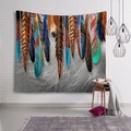 Colorful feather printed wall tapestry for home decor in a modern minimalist bedroom setting - 90x60cm / Feathers on White Background