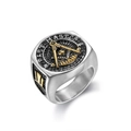 Silver and gold Freemason Past Master stainless steel ring on a white background - US 7 / Silver & Gold Two-Tone
